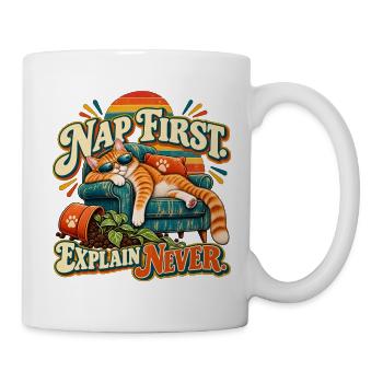 Nickerchen zuerst erklären – Nie lustige Retro-Katze - Tasse - Weiß - Rechts