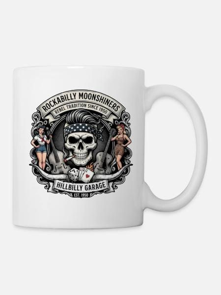 Rockabilly Moonshiners Schädel Garage - Tasse - Weiß