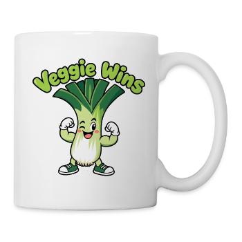Veggie Wins: Lauchheld Cartoon - Tasse - Weiß - Rechts