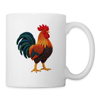 Bunter Strickhahn Kunstdesign - Tasse - Weiß - Rechts