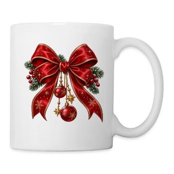 Weihnachtsrote Schleife mit Goldakzenten - Tasse - Weiß - Rechts
