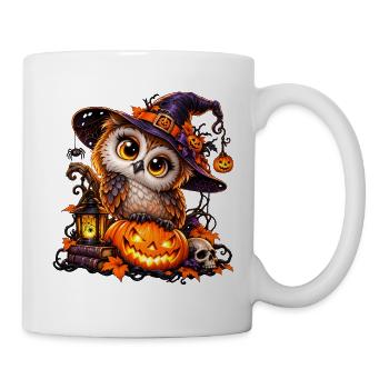 Halloween-Eule mit Hexenhut - Tasse - Weiß - Rechts