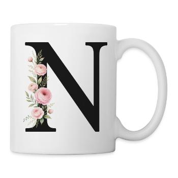 N Buchstabe Monogram Floral - Tasse - Weiß - Rechts