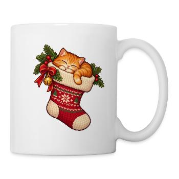 Kuschelkatze im Weihnachtsstrumpf - Tasse - Weiß - Rechts