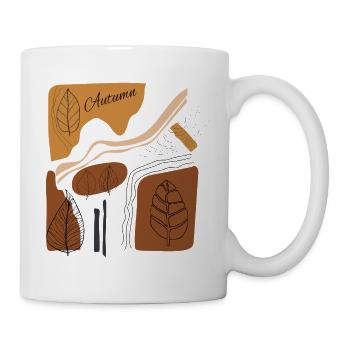 Herbstlaub-Illustration in Erdtönen - Tasse - Weiß - Rechts
