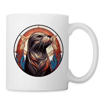 Robbe Seehund Retro Illustration - Tasse - Weiß - Rechts