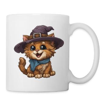 Hexenkatze mit Hut und Schal - Tasse - Weiß - Rechts