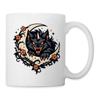 Mondwolf mit Blütenkranz - Tasse - Weiß - Rechts