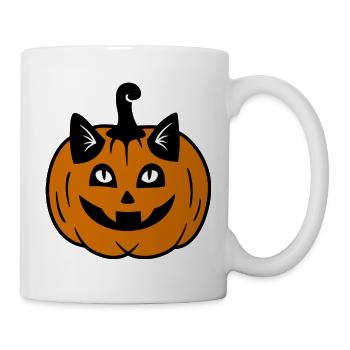 Halloween Katze Kürbiskopf - Tasse - Weiß - Rechts