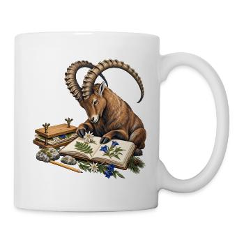 Steinbock führt ein Alpenherbarium - Tasse - Weiß - Rechts