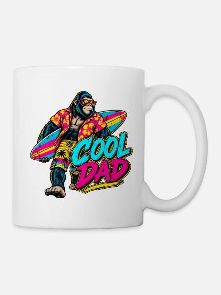 Surferaffe Neon Tropenstil - Tasse - Weiß