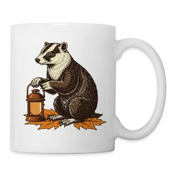 Dachs mit Herbstlaterne - Tasse - Weiß - Rechts