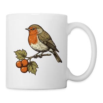 Rotkehlchen an Herbstbeeren - Tasse - Weiß - Rechts