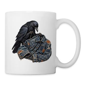Rabe repariert eine Jacke mit Sashiko - Tasse - Weiß - Rechts