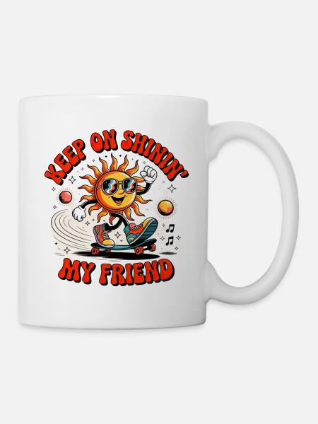 Lächelnde Sonne auf Skateboard - Tasse - Weiß