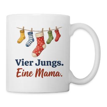 Vier Jungs. Eine Mama. – Mama von vier Söhnen - Tasse - Weiß - Rechts