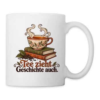 Tee und Bücher: Tee zieht, Geschichte auch - Tasse - Weiß - Rechts