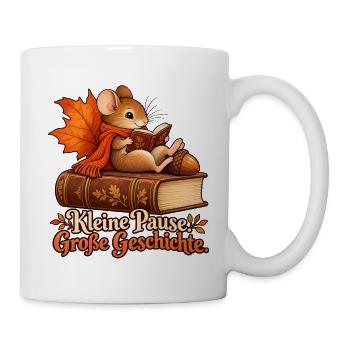 Lesende Feldmaus: Kleine Pause, große Geschichte - Tasse - Weiß - Rechts