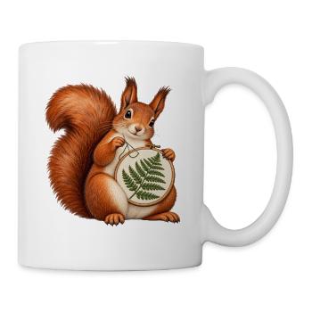 Eichhörnchen stickt einen Farn - Tasse - Weiß - Rechts