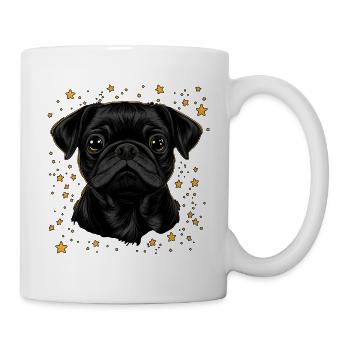 Schwarzer Mops Sterne - Tasse - Weiß - Rechts