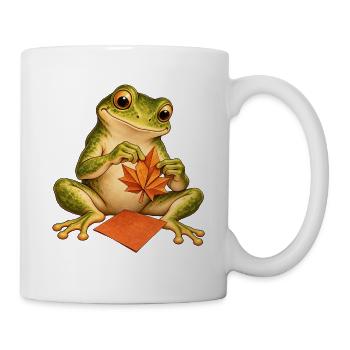 Frosch faltet ein Origami-Herbstblatt - Tasse - Weiß - Rechts