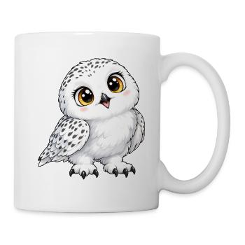 Schneeeule Kawaii Style – Süßer Wintervogel - Tasse - Weiß - Rechts