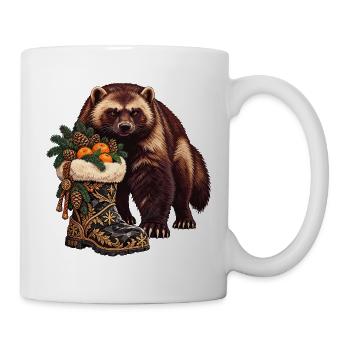 Vielfraß mit festlichem Winterstiefel - Tasse - Weiß - Rechts