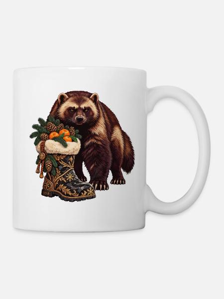 Vielfraß mit festlichem Winterstiefel - Tasse - Weiß