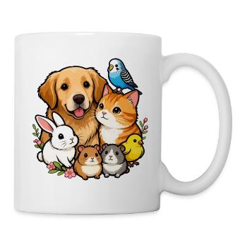 Bunte Tierfreunde 🐶🐱🐰🐹🐥🦜 - Tasse - Weiß - Rechts