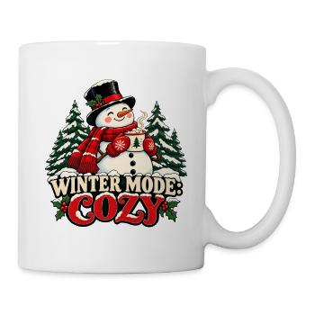 Wintermodus: Gemütlich – Schneemann mit Tasse - Tasse - Weiß - Rechts