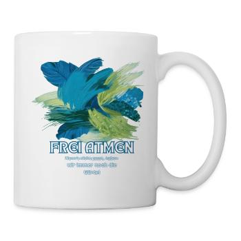 Frei Atmen – Farbexplosion mit Spruch - Tasse - Weiß - Rechts