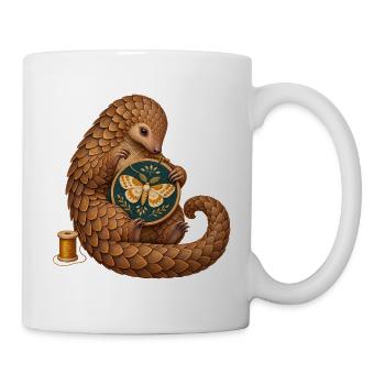 Schuppentier stickt eine Motte - Tasse - Weiß - Rechts