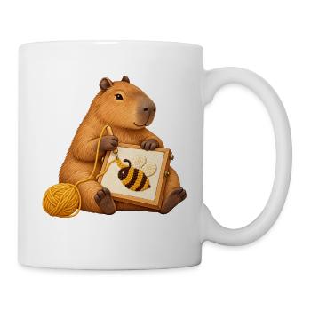 Capybara mit Punch-Needle-Biene - Tasse - Weiß - Rechts