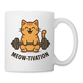 Meow-tivation – Katze beim Gewichtheben - Tasse - Weiß - Rechts