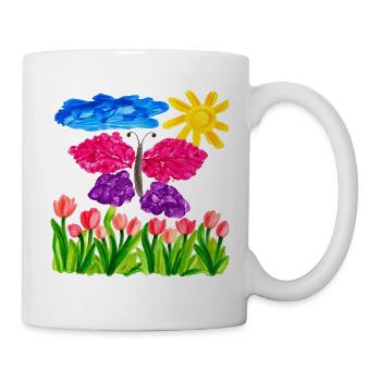 Farbenfroher Schmetterlingsgarten – Sonnenschein & Tulpen - Tasse - Weiß - Rechts