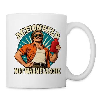 Actionheld mit Wärmflasche - Tasse - Weiß - Rechts