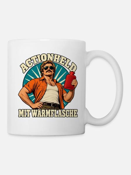 Actionheld mit Wärmflasche - Tasse - Weiß