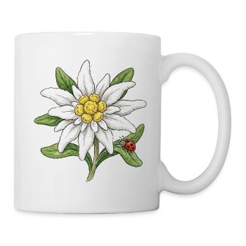 Weiße Blüte mit Marienkäfer - Tasse - Weiß - Rechts