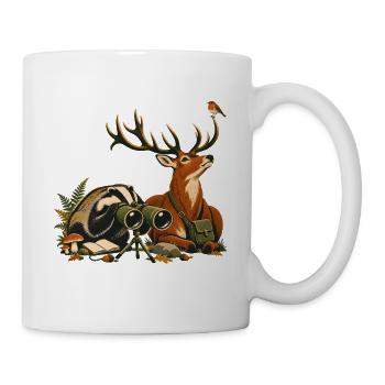Dachs und Rotwild bei der Vogelbeobachtung - Tasse - Weiß - Rechts
