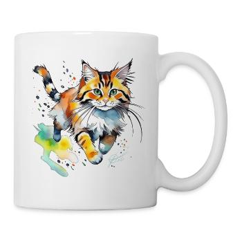 springende  Katze im wasserfarbenlook - Tasse - Weiß - Rechts