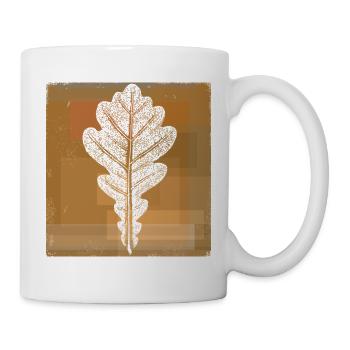 Eichenblatt - Botanisch / Stencil Quadrat Rahmen - Tasse - Weiß - Rechts