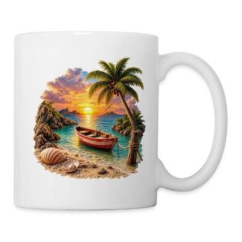 Tropisches Sonnenuntergangsboot bei Palm Beach - Tasse - Weiß - Rechts