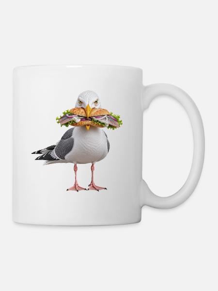 Silbermoewe-mit-Fischbroetchen Möwe - Tasse - Weiß