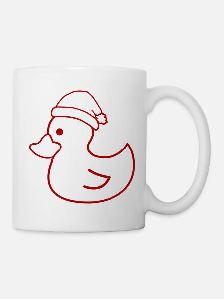 Weihnachtsente Silhouette mit Mütze - Tasse - Weiß