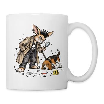 Bunny Punk Detektivhase mit Beagle Spuren - Tasse - Weiß - Rechts
