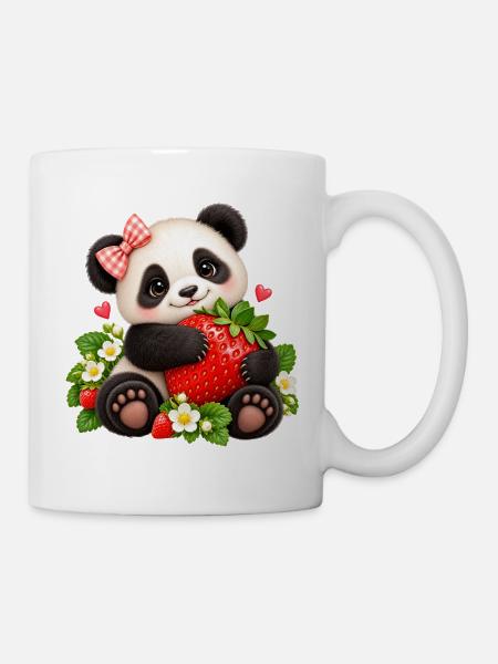 Süßer Panda mit Erdbeere - Tasse - Weiß