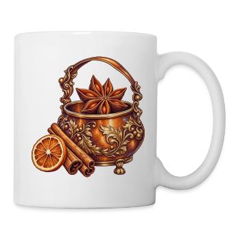 Ornamentierter Kupferkessel mit Gewürzstern - Tasse - Weiß - Rechts