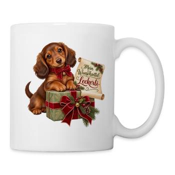 Dackel Weihnachtshund mit Wunschzettel - Tasse - Weiß - Rechts