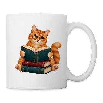 Lesende Katze mit Brille – Bücherliebe Geschenk - Tasse - Weiß - Rechts