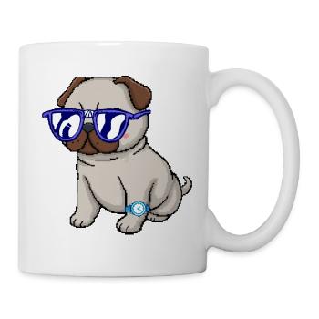 Mops mit blauer Brille - Tasse - Weiß - Rechts